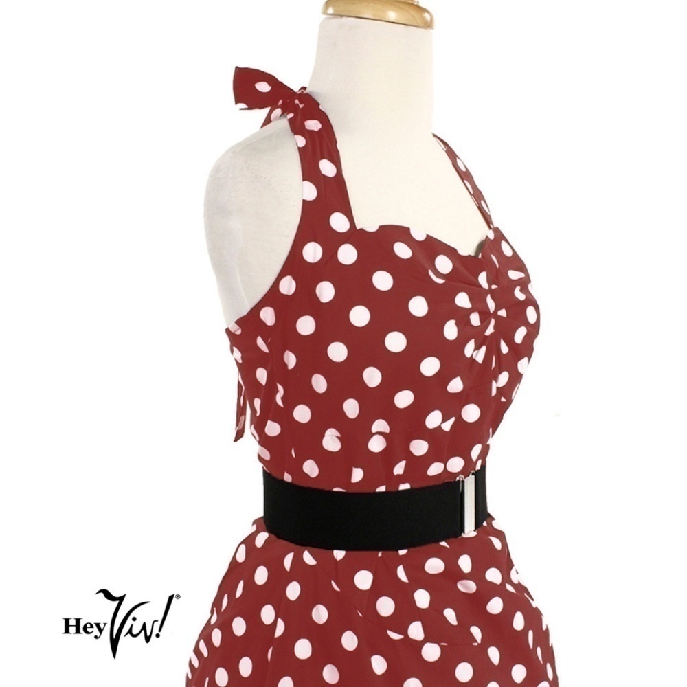 Red & White Polka Dot Cotton Halter Dress Rockabilly Sundress Sz Small - Hey Viv - Picture 3 of 5